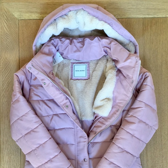 Nude rose puffer coat jacket faux fur lined - Picture 3 of 11